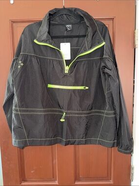 Year of Ours Black Pullover Jacket with Neon Green Zipper